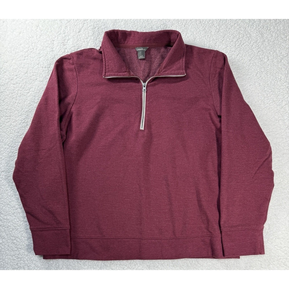 Eddie Bauer 1/4 Zip Pullover Sweater Womens Large‎ Burgundy Fleece Lined